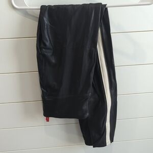 Black Faux Leather Pants with White Stripe